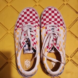 Vans Kids Checkered Red and Yellow Sneakers Size 7